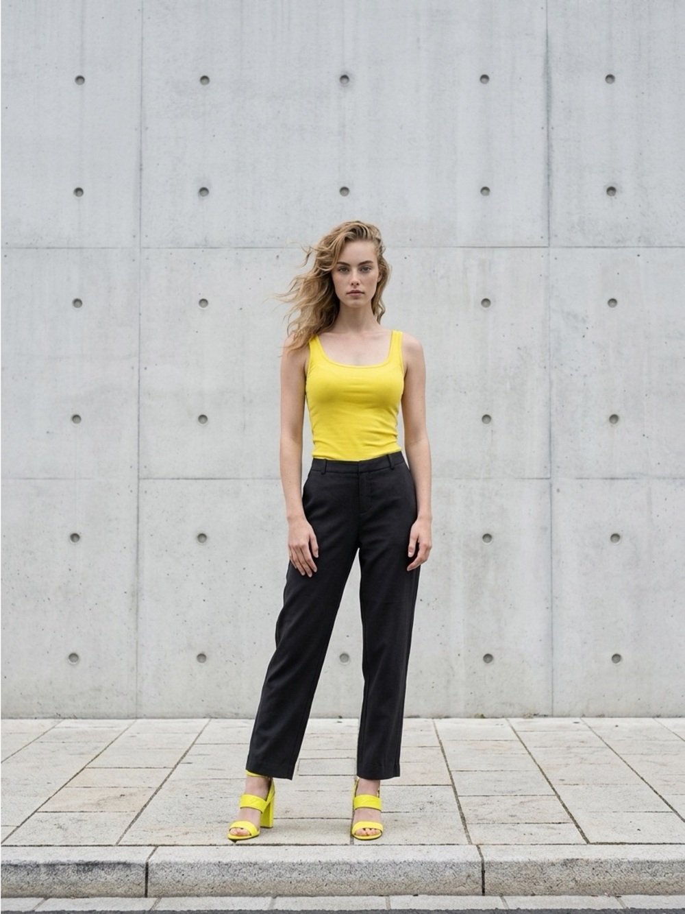 Black Tailored Pants Size 4 with Citron Yellow Bodysuit XS